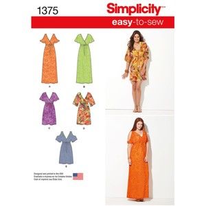 Simplicity 1375 - Easy-To-Sew - Pullover Dresses - Size XXS-XS-S-M-L-XL-XXL
